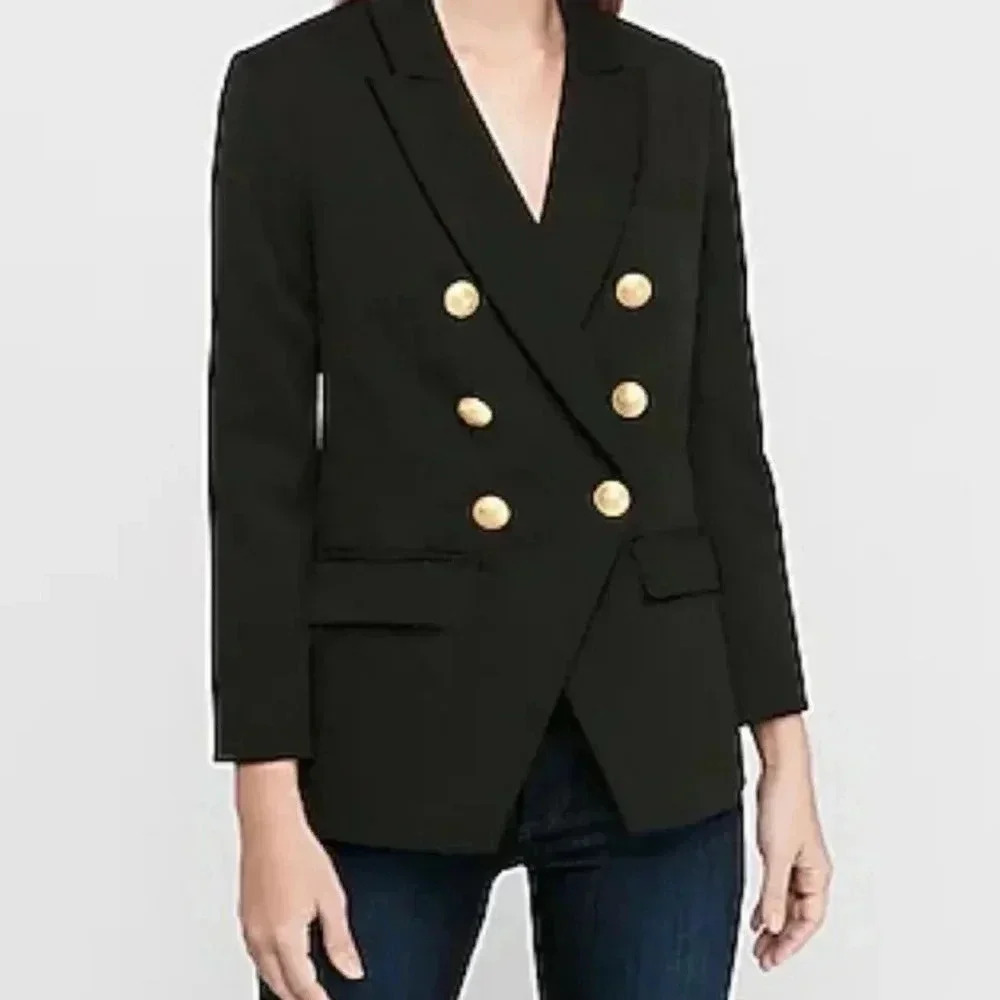 NWT EXPRESS Black Double Breasted Editor Blazer w/ Gold Buttons